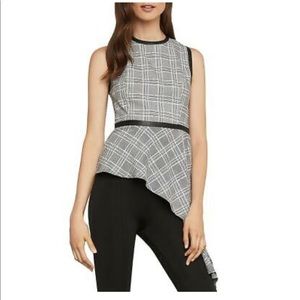 ❌SOLD❌BCBGMaxAzria Plaid Faux Trim Peplum Top